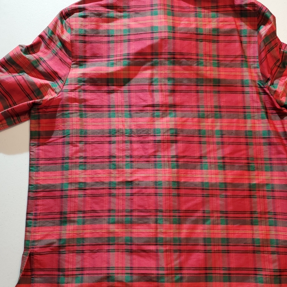 Appleseeds 100% Silk Size 16 Womens Button Up Red and Green Plaid Shirt - Picture 11 of 16
